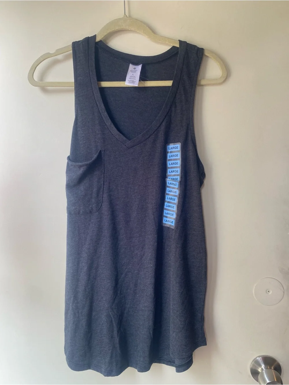 Boho Pocket Raw Edge Grey V Neck Perfect Tank Top L